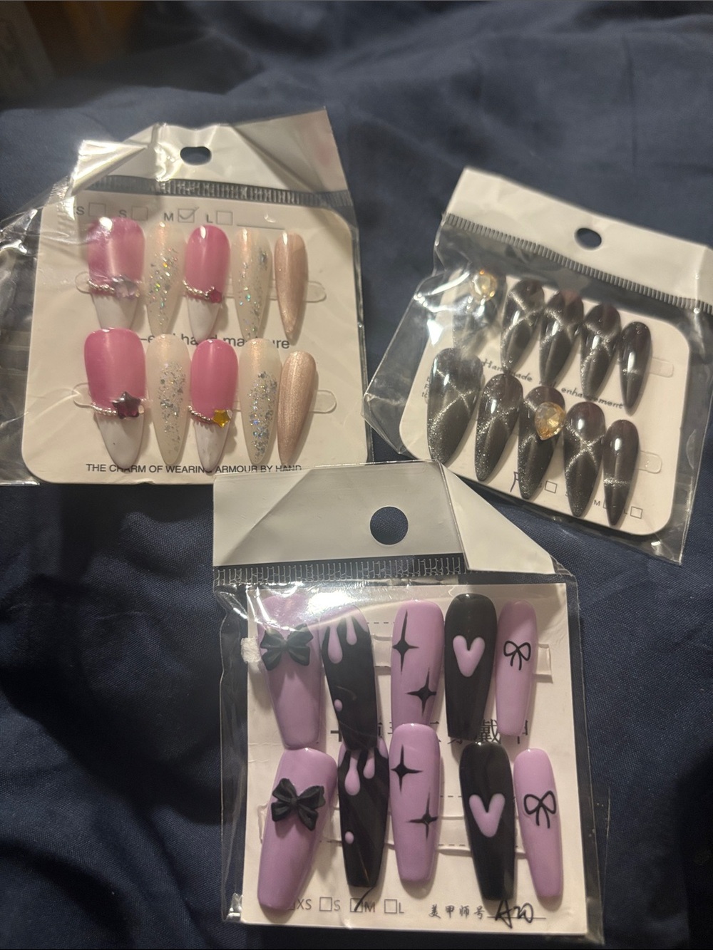 Assorted Press-On Nail Sets — Pink, Lavender & Black